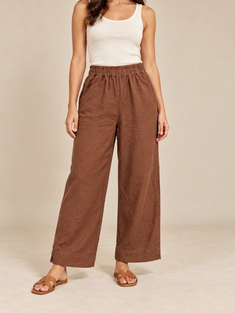 Abercrombie & Fitch Brown Linen Blend Wide Leg Pull On Pants S Regular